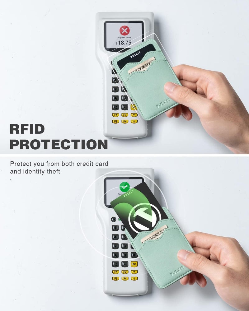 VULKIT Stick on Card Holder Compatible for iphone Leather Cell Phone Wallet Credit Card Case Strong Sticker for Women - Image 3